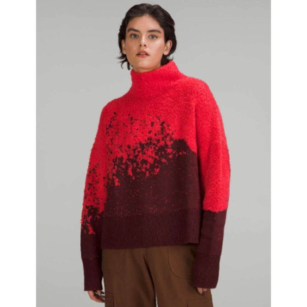 Lululemon Ombre Knit Textured Turtleneck Sweater Red Merlot / Carnation Red 10